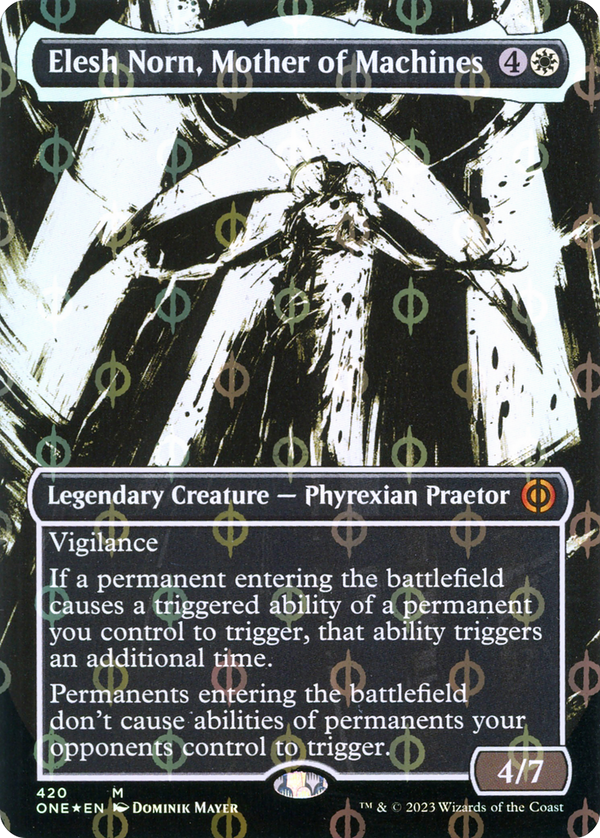 Elesh Norn, Mother of Machines (Showcase) (Step-and-Compleat Foil) (ONE-420) - Phyrexia: All Will Be One: (Showcase) (Borderless) Foil