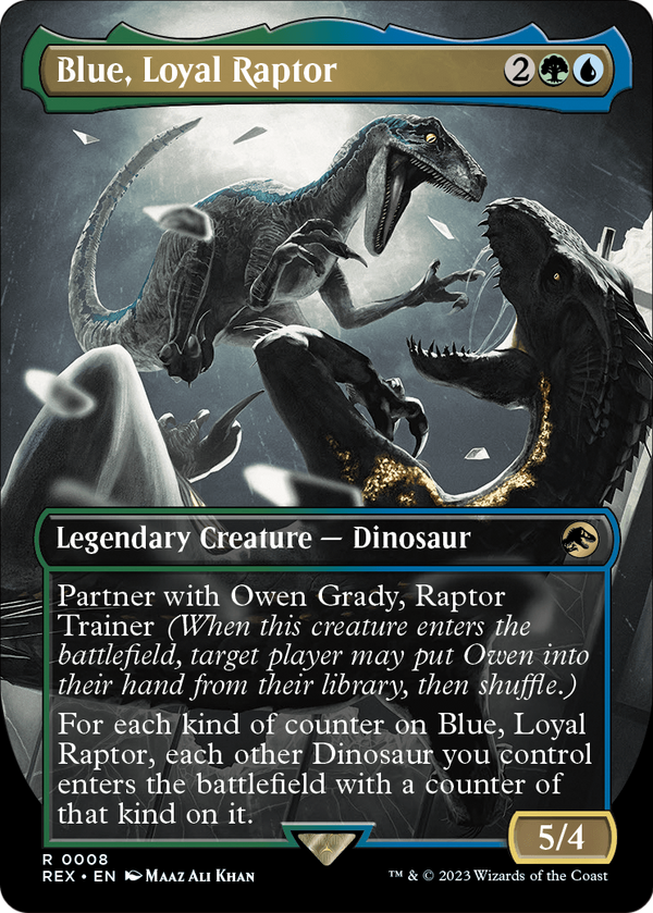 Blue, Loyal Raptor (Borderless) (REX-008) - Jurassic World Collection Foil