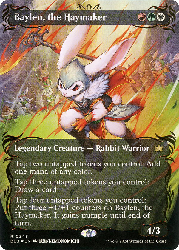 Baylen, the Haymaker (Borderless) (Raised Foil) (BLB-345) - Bloomburrow: (Showcase) Foil