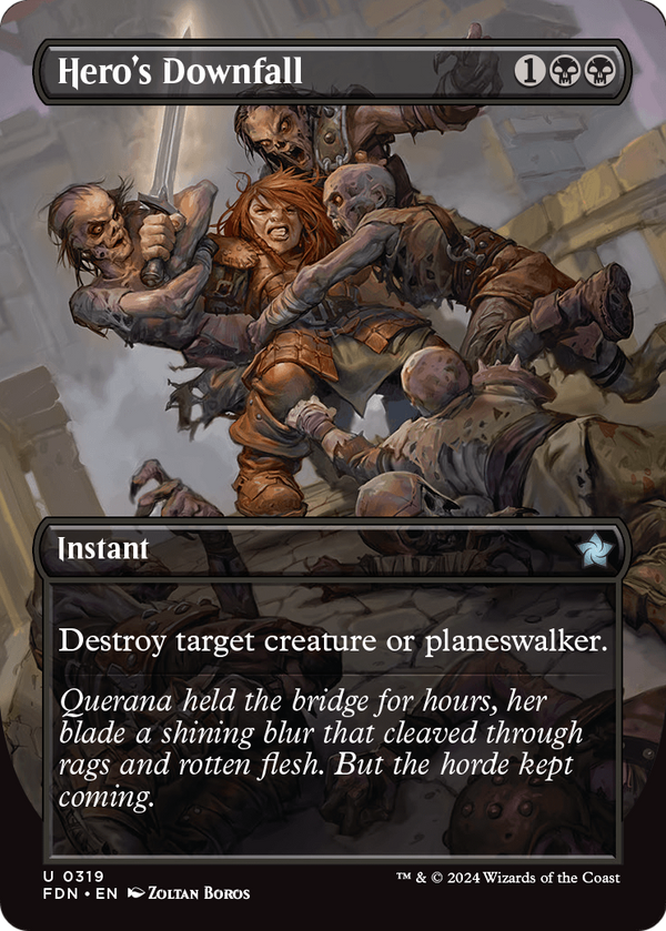 Hero's Downfall (Borderless) (FDN-319) - Foundations Foil