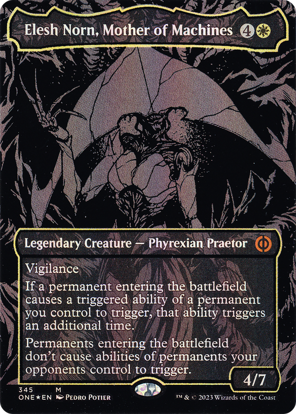 Elesh Norn, Mother of Machines (Oil Slick Raised Foil) (ONE-345) - Phyrexia: All Will Be One (Borderless) Foil