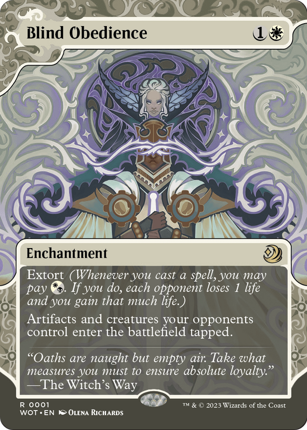 Blind Obedience (WOT-001) - Wilds of Eldraine: Enchanting Tales: (Showcase) (Borderless) Foil