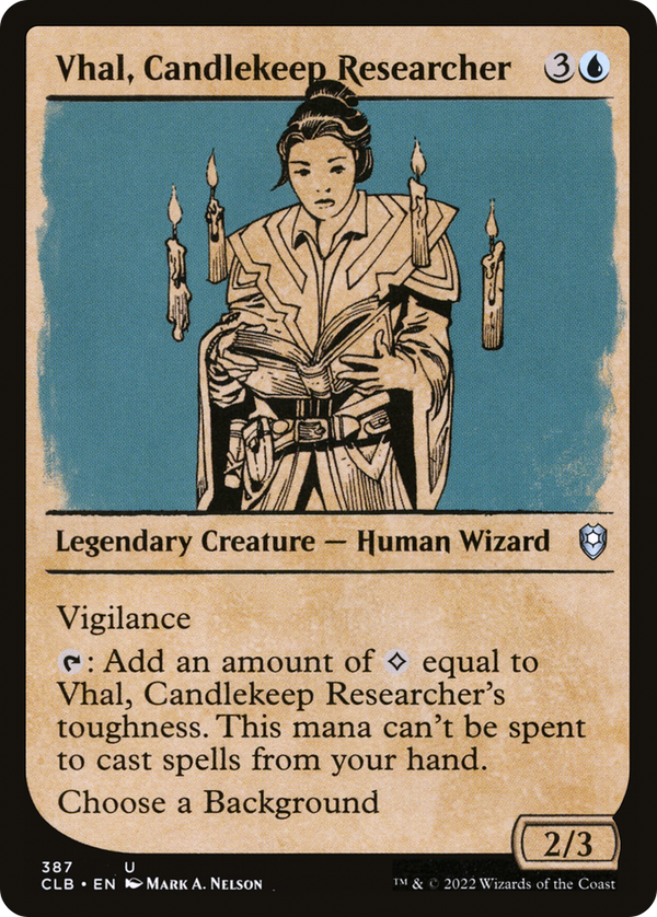 Vhal, Candlekeep Researcher (Showcase) (CLB-387) - Commander Legends: Battle for Baldur's Gate: (Showcase) Foil