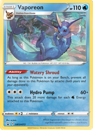 Vaporeon SWSH072  - Holofoil SWSH Sword & Shield Promo Cards - Promo (149420189)