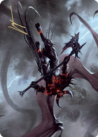 Burning-Rune Demon Art Card (Gold-Stamped Signature) (ASKHM-020) - Art Series: Kaldheim