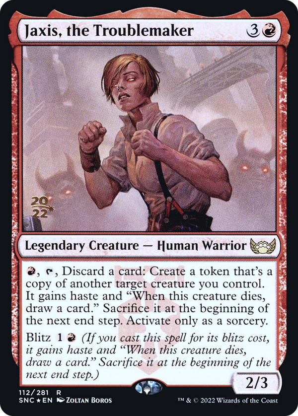 Jaxis, the Troublemaker (PRE-112) - Streets of New Capenna Promos Foil