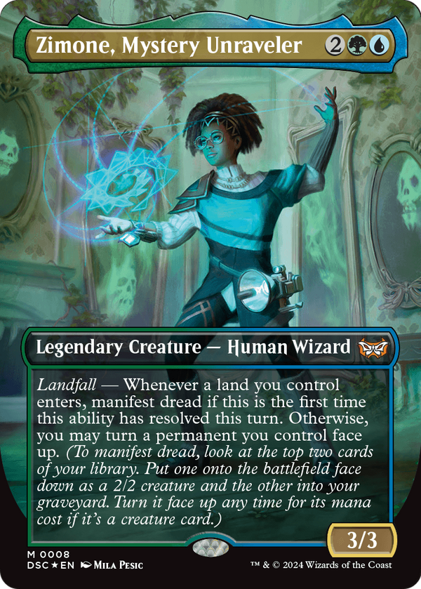 Zimone, Mystery Unraveler (Borderless) (DSC-008) - Duskmourn: House of Horror Commander Foil