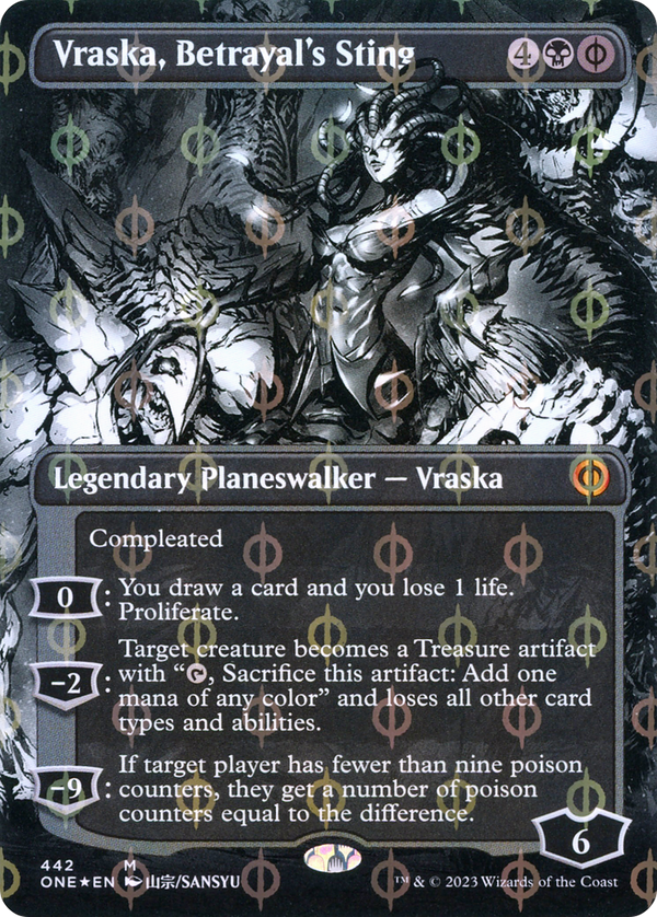 Vraska, Betrayal's Sting (Borderless) (Step-and-Compleat Foil) (ONE-442) - Phyrexia: All Will Be One: (Showcase) Foil