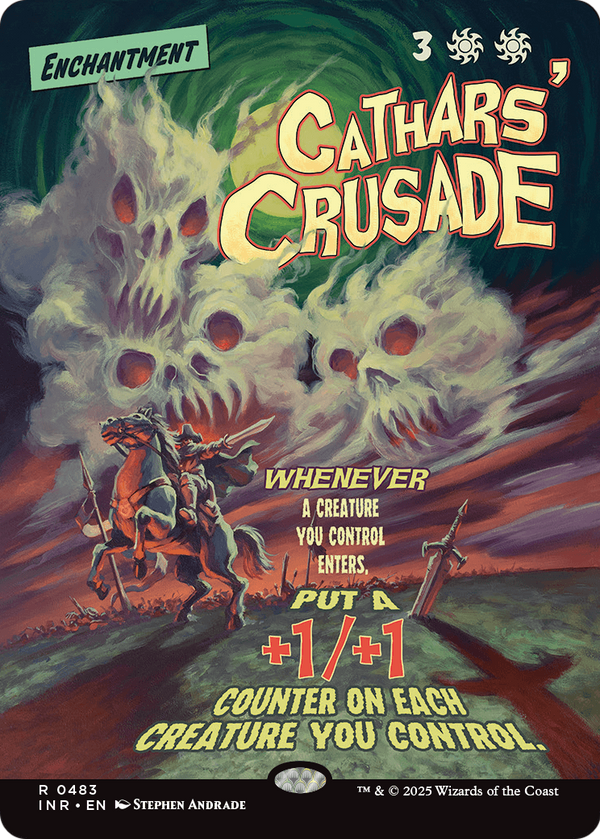 Cathars' Crusade (Showcase) (INR-483) - Innistrad Remastered: (Showcase, enchantment) (Borderless)