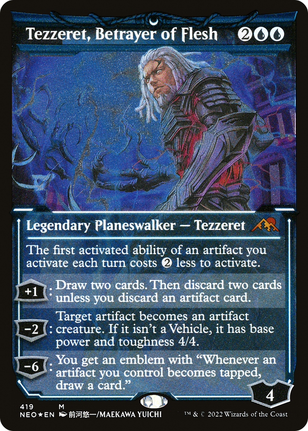 Tezzeret, Betrayer of Flesh (Showcase) (Foil Etched) (NEO-419) - Kamigawa: Neon Dynasty: (Showcase) Foil