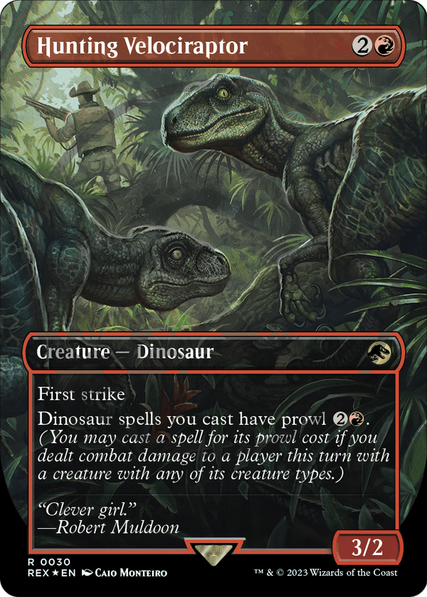 Hunting Velociraptor (Borderless) (Emblem) (REX-030) - Jurassic World Collection Foil