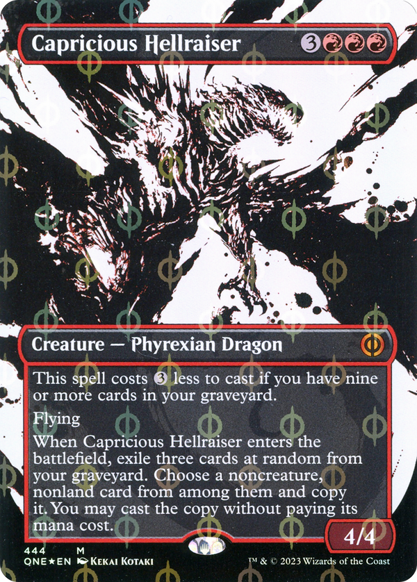 Capricious Hellraiser (Showcase) (Step-and-Compleat Foil) (ONE-444) - Phyrexia: All Will Be One: (Showcase) (Borderless) Foil