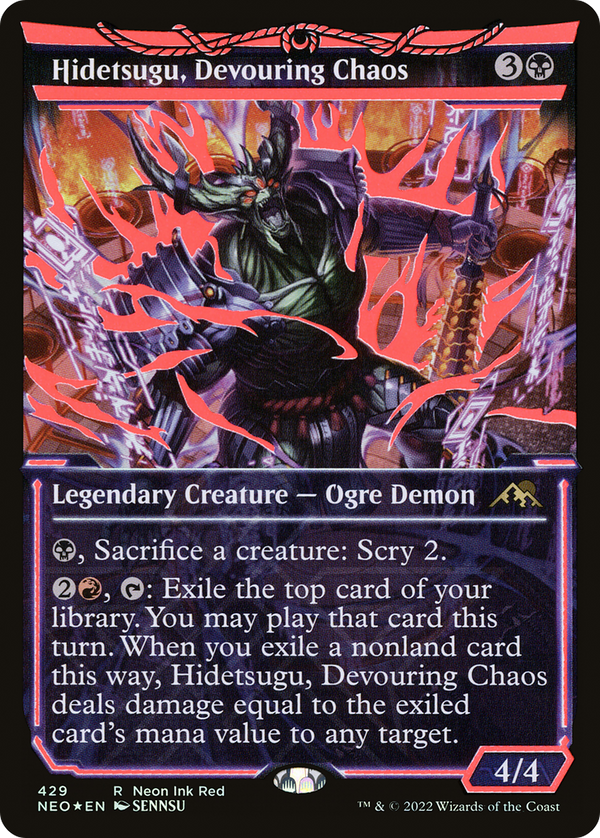 Hidetsugu, Devouring Chaos (Neon Red) (NEO-429) - Kamigawa: Neon Dynasty: (Showcase) Foil