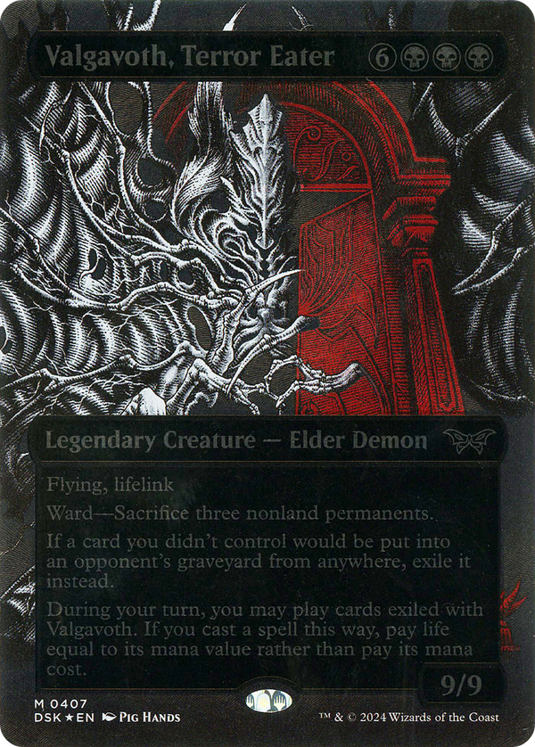 Valgavoth, Terror Eater (Showcase) (Textured Foil) (DSK-407) - Duskmourn: House of Horror: (Showcase) (Borderless) Foil