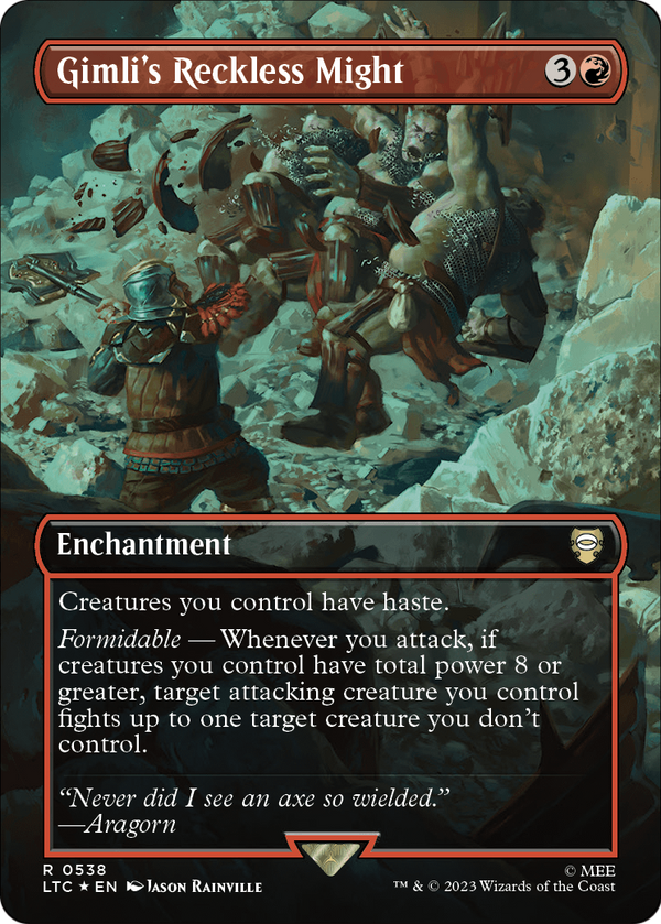 Gimli's Reckless Might (Borderless) (Surge Foil) (LTC-538) - Tales of Middle-earth Commander Foil