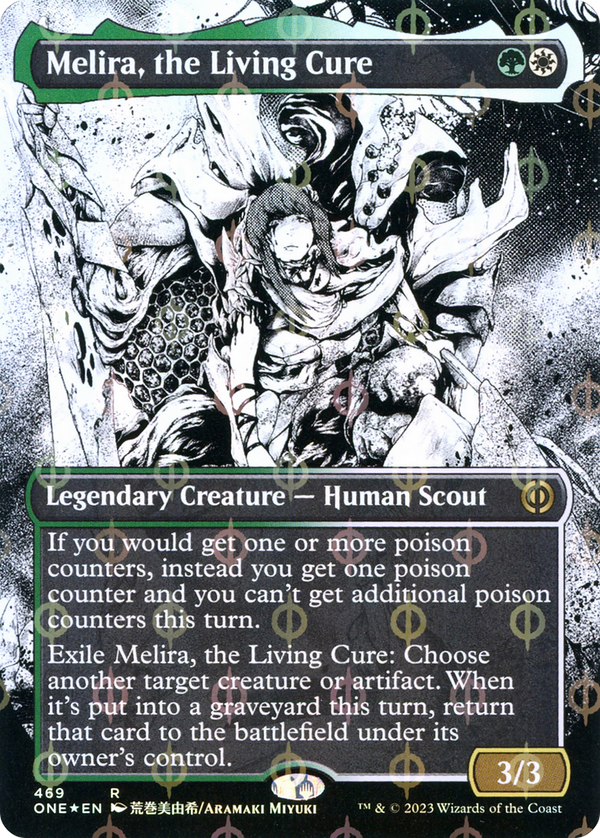 Melira, the Living Cure (Borderless) (Step-and-Compleat Foil) (ONE-469) - Phyrexia: All Will Be One: (Showcase) Foil