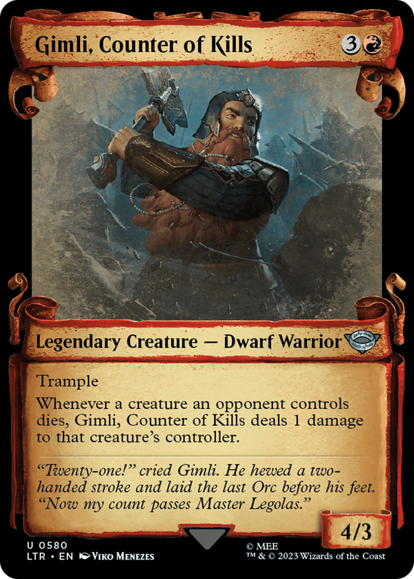 Gimli, Counter of Kills (Showcase Scrolls) (LTR-580) - The Lord of the Rings: Tales of Middle-earth: (Showcase) Foil