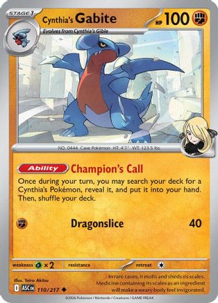 Cynthia's Gabite 110  - Reverse Holofoil ME Ascended Heroes - Uncommon