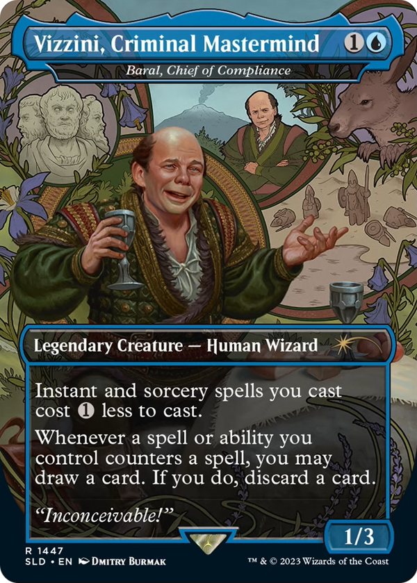 Vizzini, Criminal Mastermind - Baral, Chief of Compliance (SLD-1447) - Secret Lair Drop / Vizzini, Criminal Mastermind (Borderless) Foil