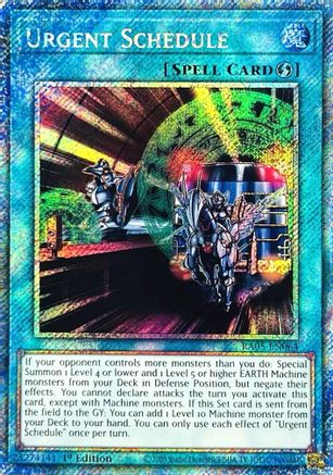 Urgent Schedule (Platinum Secret Rare) (RA05-EN064) - Rarity Collection 5 1st Edition