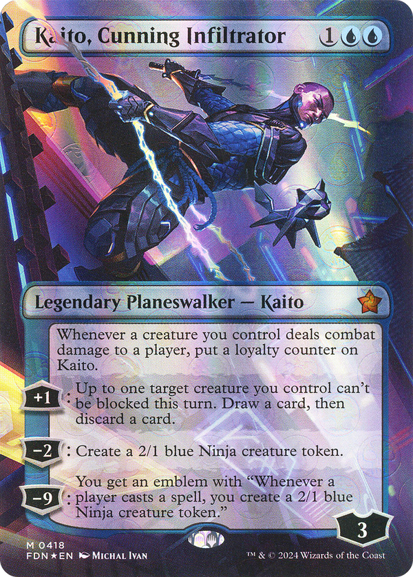 Kaito, Cunning Infiltrator (Borderless) (Mana Foil) (FDN-418) - Foundations Foil