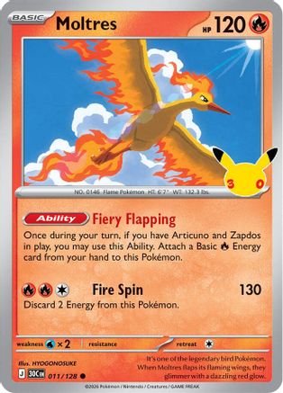 Moltres 011/128  - Holofoil ME 30th Celebration - Common