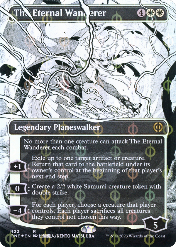 The Eternal Wanderer (Borderless) (Step-and-Compleat Foil) (ONE-422) - Phyrexia: All Will Be One: (Showcase) Foil