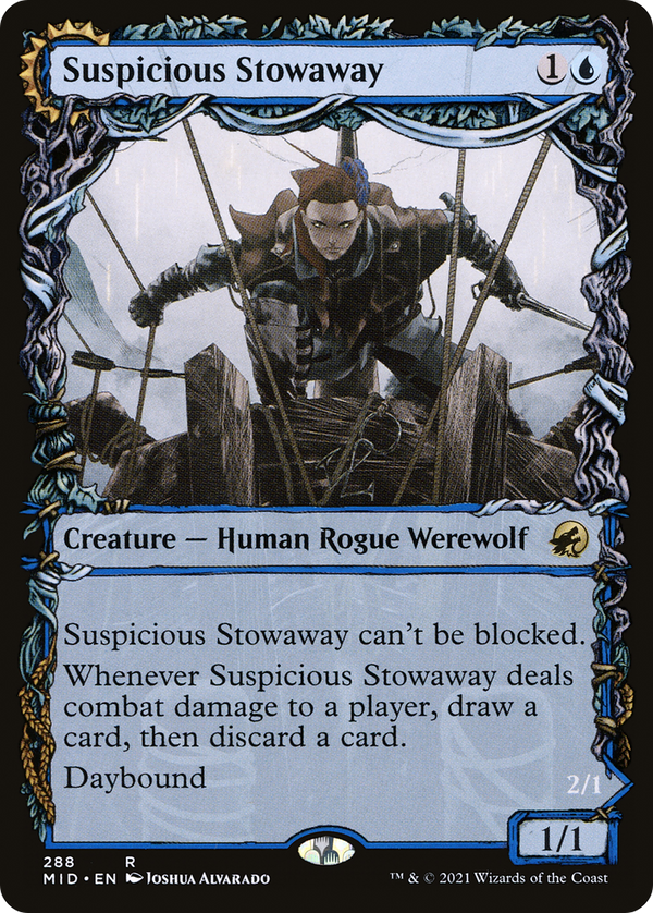 Suspicious Stowaway (Showcase) (MID-288) - Innistrad: Midnight Hunt: (Showcase, Double Faced Transform) Foil