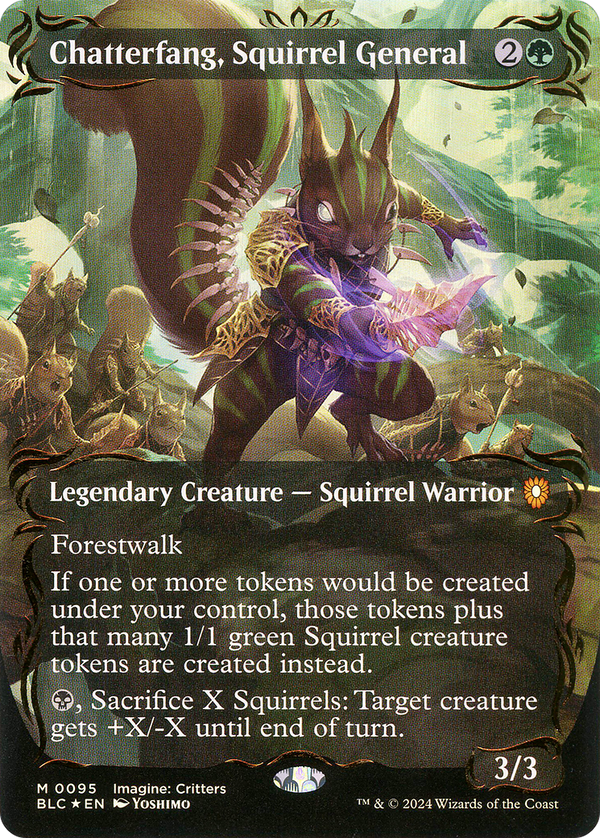 Chatterfang, Squirrel General (Borderless) (Raised Foil) (BLC-095) - Bloomburrow Commander Foil