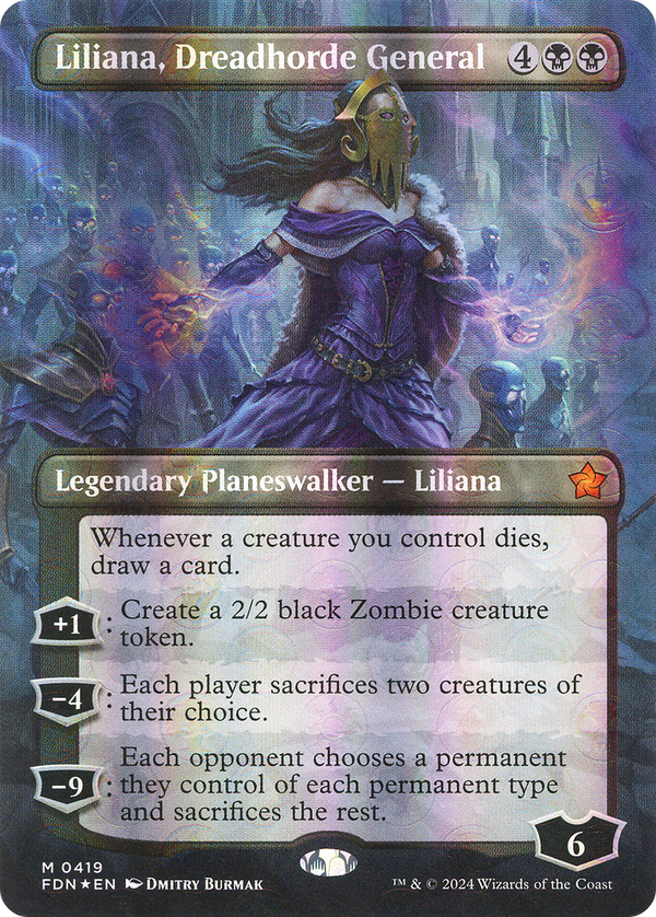 Liliana, Dreadhorde General (Borderless) (Mana Foil) (FDN-419) - Foundations Foil
