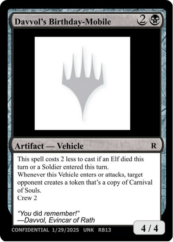 Davvol's Birthdaymobile (UNK-) - Un-Known Event Playtest Cards