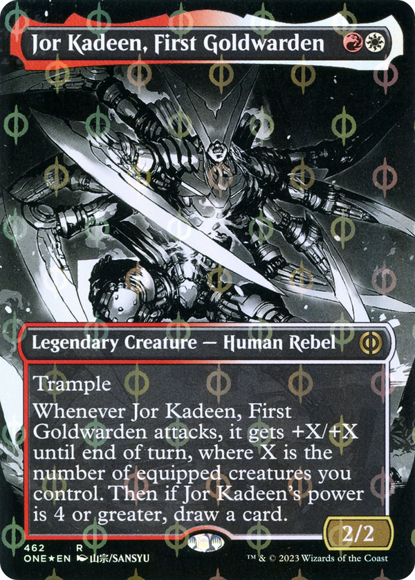 Jor Kadeen, First Goldwarden (Borderless) (Step-and-Compleat Foil) (ONE-462) - Phyrexia: All Will Be One: (Showcase) Foil
