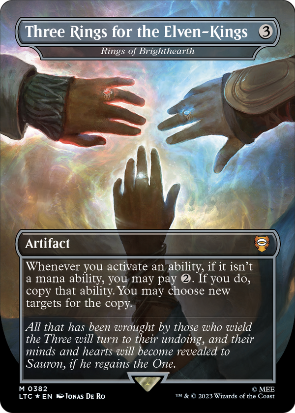 Three Rings for the Elven-Kings - Rings of Brighthearth (Surge Foil) (LTC-382) - Tales of Middle-earth Commander / Three Rings for the Elven-Kings (Borderless) Foil