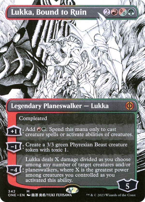 Lukka, Bound to Ruin (Borderless) (ONE-342) - Phyrexia: All Will Be One: (Showcase) Foil