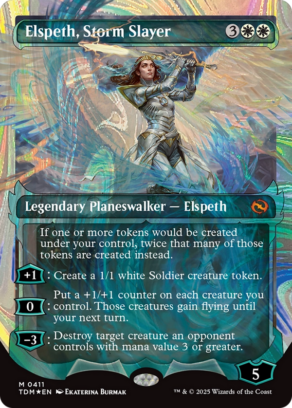 Elspeth, Storm Slayer (Showcase) (Halo Foil) (TDM-411) - Tarkir: Dragonstorm: (Showcase) (Borderless) Foil