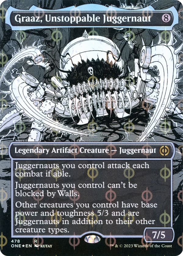 Graaz, Unstoppable Juggernaut (Borderless) (Step-and-Compleat Foil) (ONE-478) - Phyrexia: All Will Be One: (Showcase) Foil