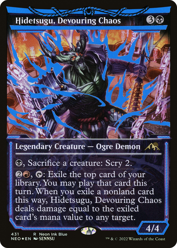 Hidetsugu, Devouring Chaos (Neon Blue) (NEO-431) - Kamigawa: Neon Dynasty: (Showcase) Foil