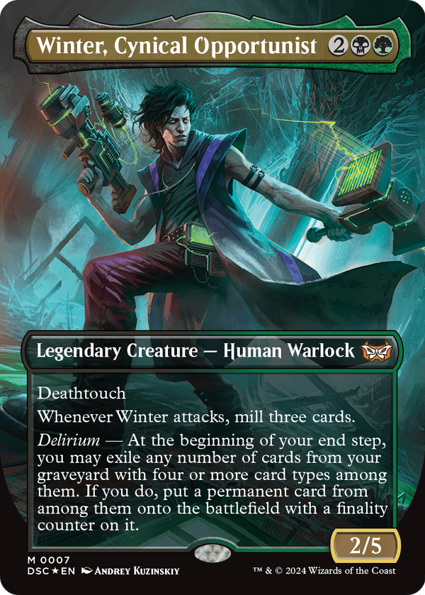 Winter, Cynical Opportunist (Borderless) (DSC-007) - Duskmourn: House of Horror Commander