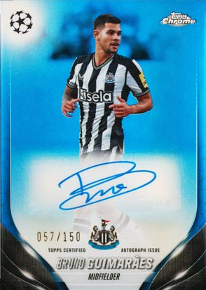 2023-24 TOPPS CHROME UEFA CLUB COMPETITIONS CHROME AUTOGRAPHS #BG BRUNO GUIMARAES AUTOGRAPH-BLUE REFRACTOR