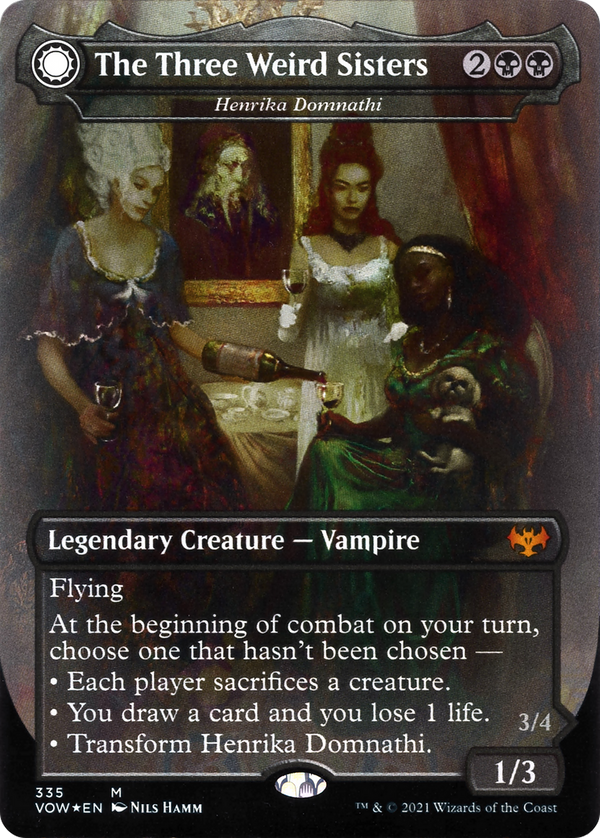 The Three Weird Sisters - Henrika Domnathi (VOW-335) - Innistrad: Crimson Vow: (Double Faced Transform) (Borderless) Foil
