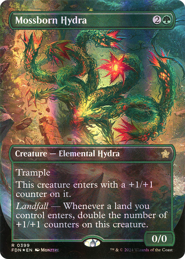 Mossborn Hydra (Borderless) (Mana Foil) (FDN-399) - Foundations Foil