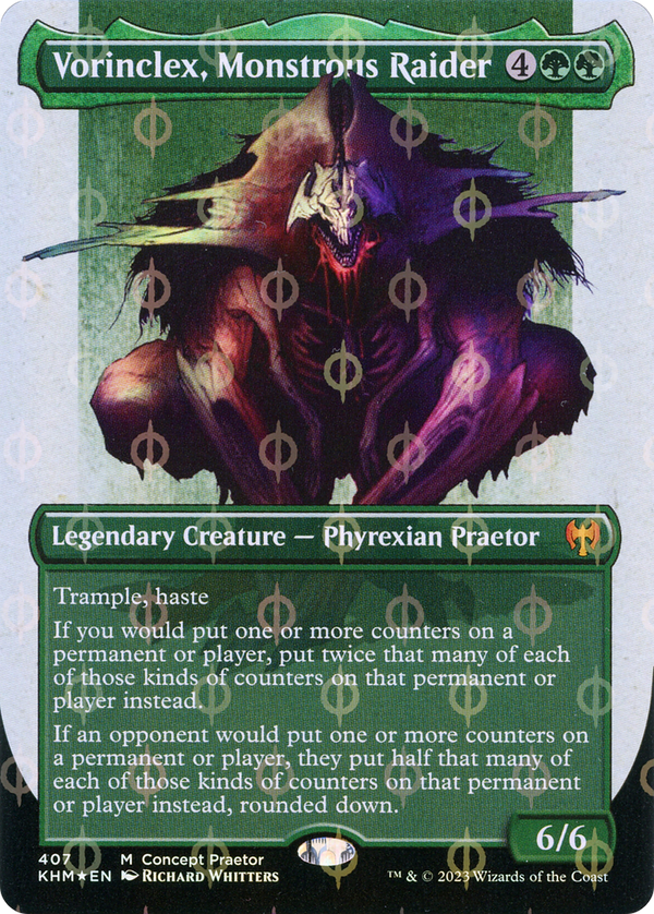 Vorinclex, Monstrous Raider (Concept Praetor) (Step-and-Compleat Foil) (ONE-407) - Kaldheim (Borderless) Foil