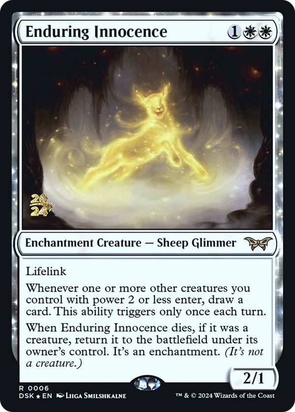 Enduring Innocence (PRE-006) - Duskmourn: House of Horror Promos: (enchantment) Foil