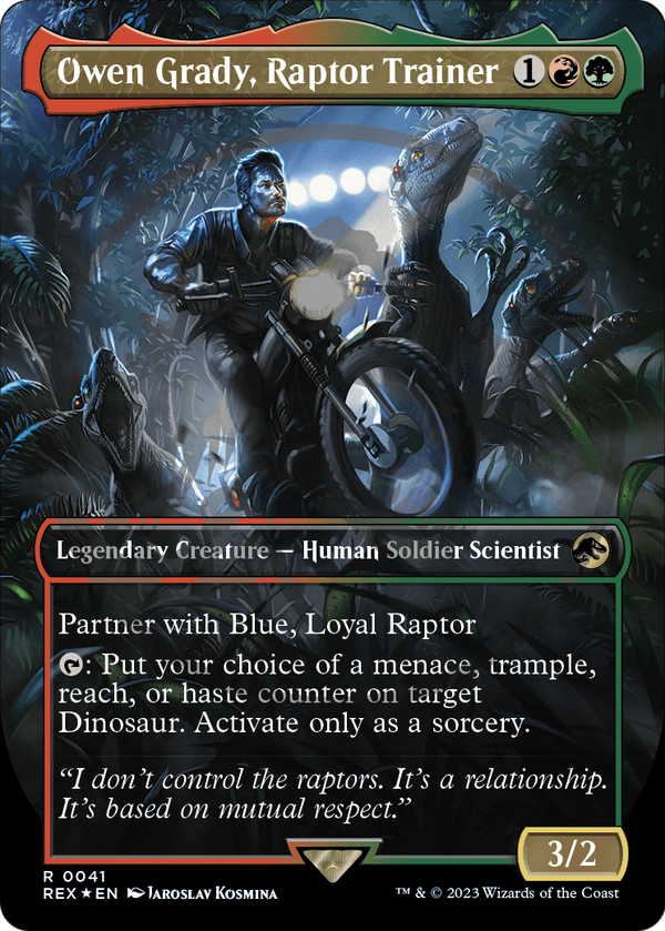 Owen Grady, Raptor Trainer (Borderless) (Emblem) (REX-041) - Jurassic World Collection Foil