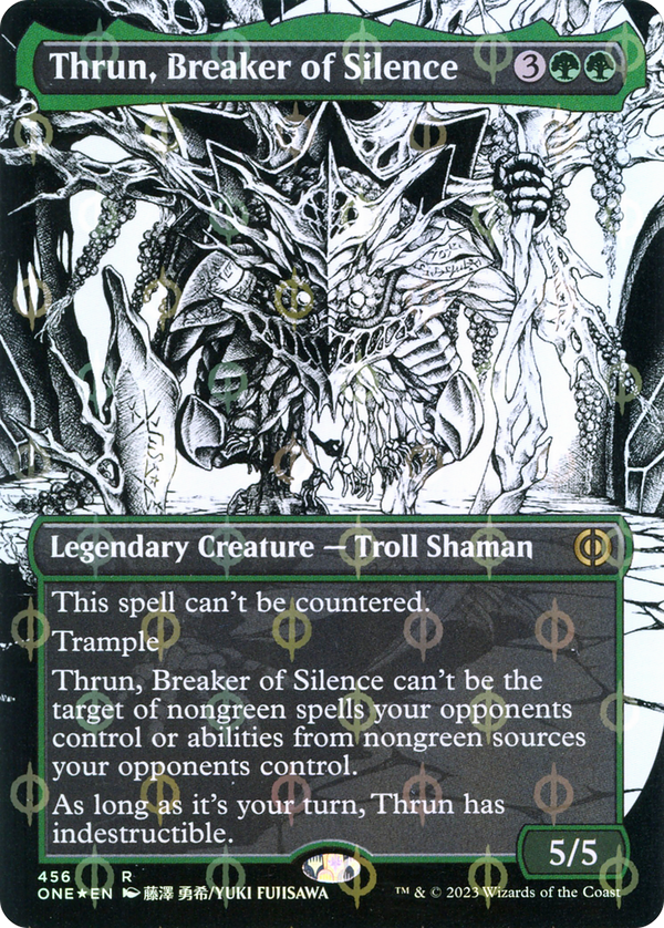 Thrun, Breaker of Silence (Borderless) (Step-and-Compleat Foil) (ONE-456) - Phyrexia: All Will Be One: (Showcase) Foil