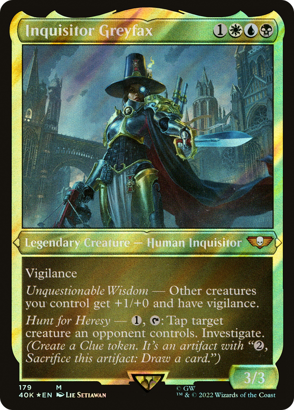 Inquisitor Greyfax (Display Commander) (Surge Foil) - Thick Stock (40K-179) - Warhammer 40,000 Commander Foil