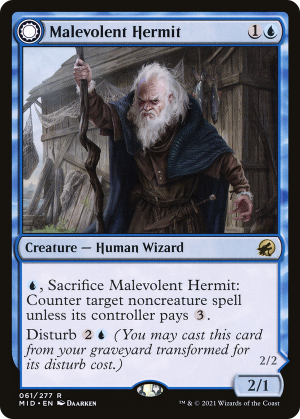 Malevolent Hermit (MID-061) - Innistrad: Midnight Hunt: (Double Faced Transform) Foil