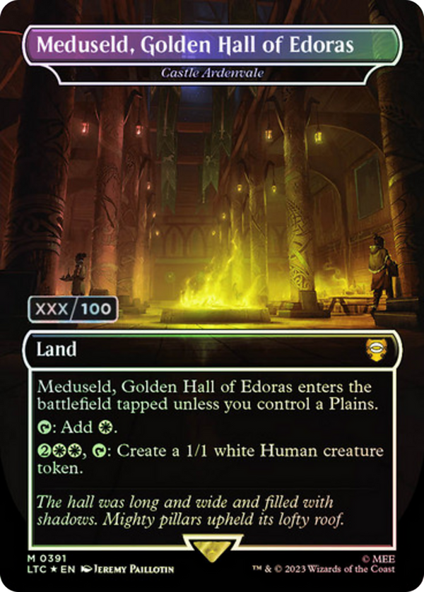 Meduseld, Golden Hall of Edoras - Castle Ardenvale (Serial Numbered) (LTC-391) - Tales of Middle-earth Commander / Meduseld, Golden Hall of Edoras (Borderless) Foil