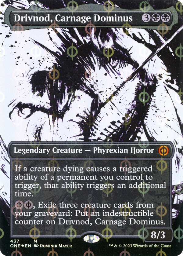 Drivnod, Carnage Dominus (Showcase) (Step-and-Compleat Foil) (ONE-437) - Phyrexia: All Will Be One: (Showcase) (Borderless) Foil