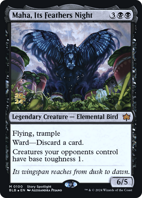 Maha, Its Feathers Night (PRE-100) - Bloomburrow Promos Foil